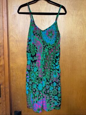 Tori Richard Size Small 4/6 vintage print green Spaghetti Strap Dress